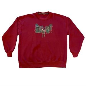 Vintage Morning Sun CHRISTMAS Appliqué Pinecones Ribbon Sweatshirt Sweater Sz XL